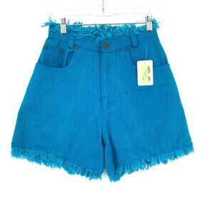 Appeal Vintage Womens Shorts Size 26" High Rise Fringed Waist Raw Hem Teal Blue